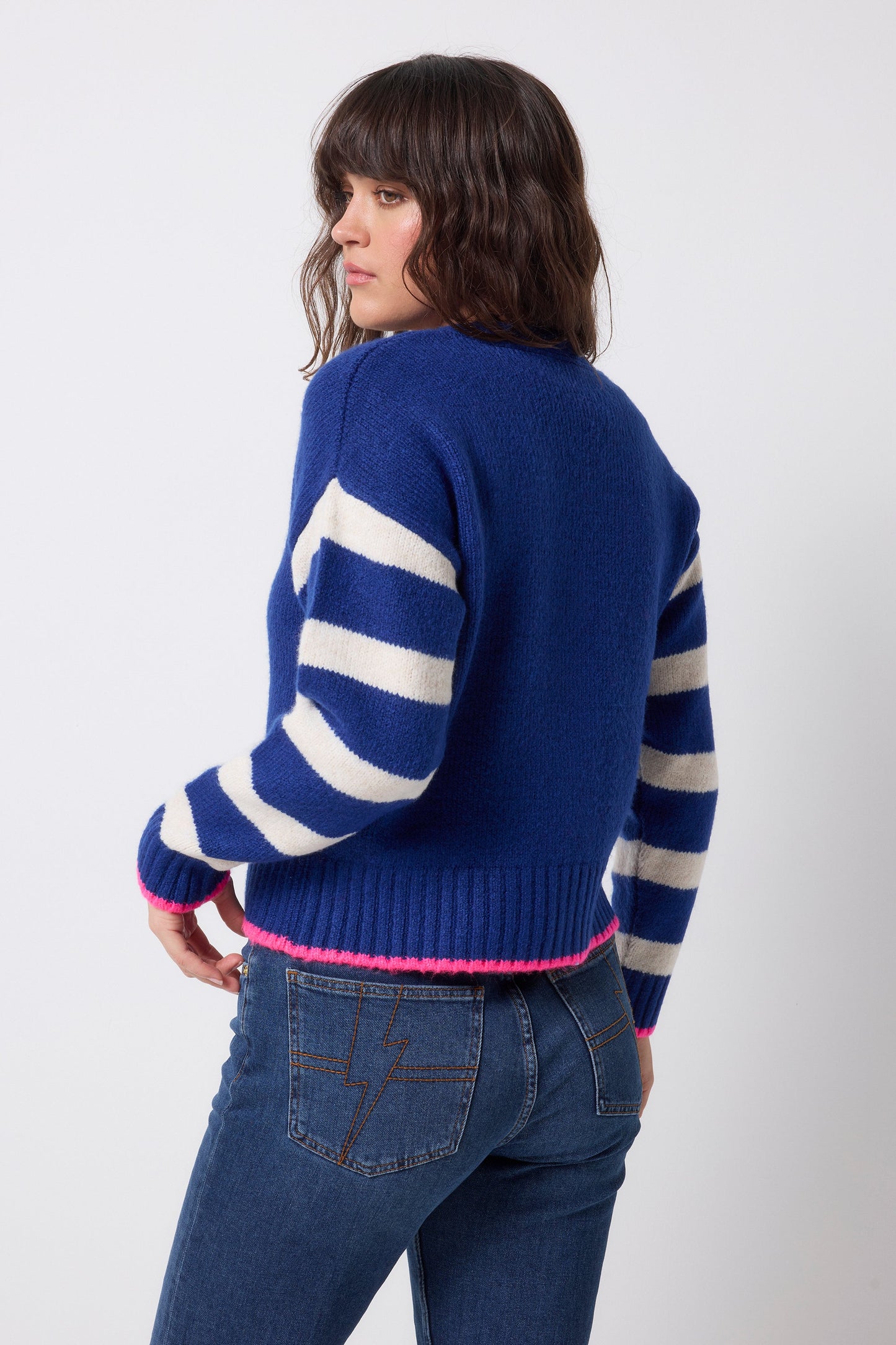 Bright Blue with Cream Stripe Cardigan
