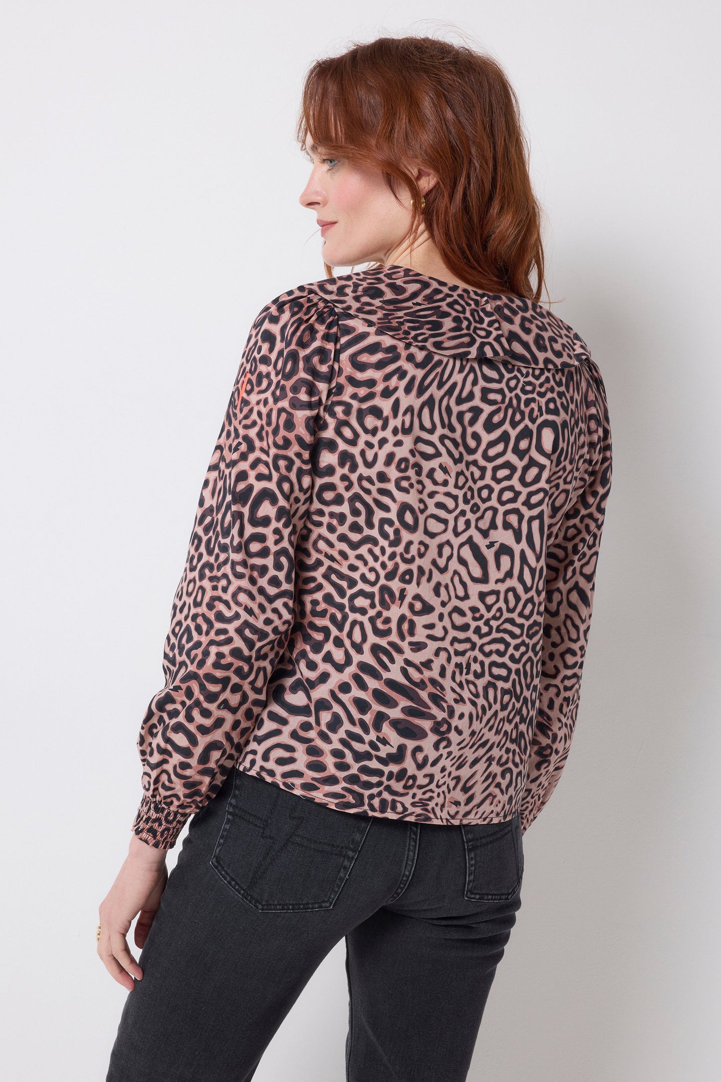 Neutral Leopard Ray Collared Blouse