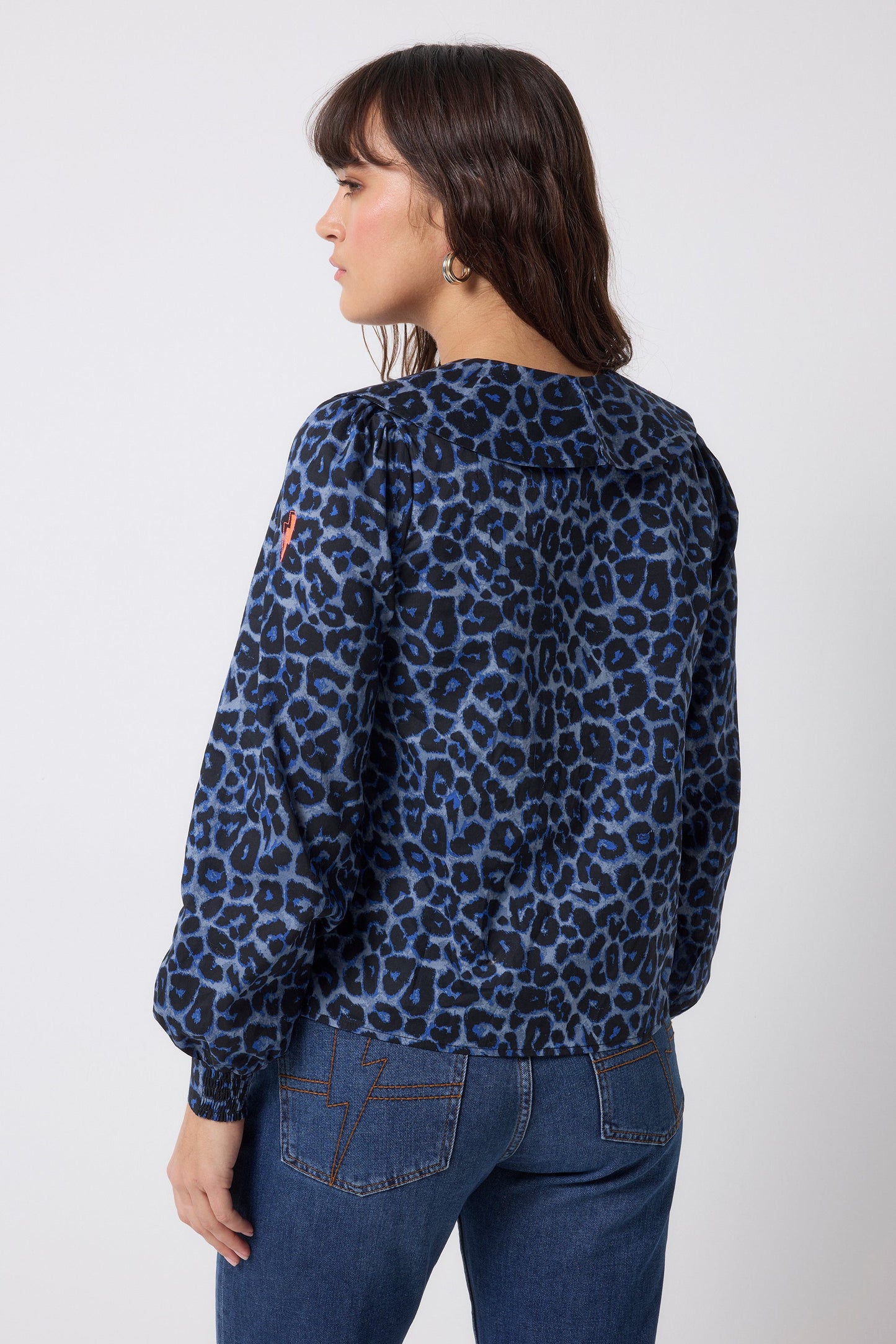 Navy Jaguar Collared Blouse