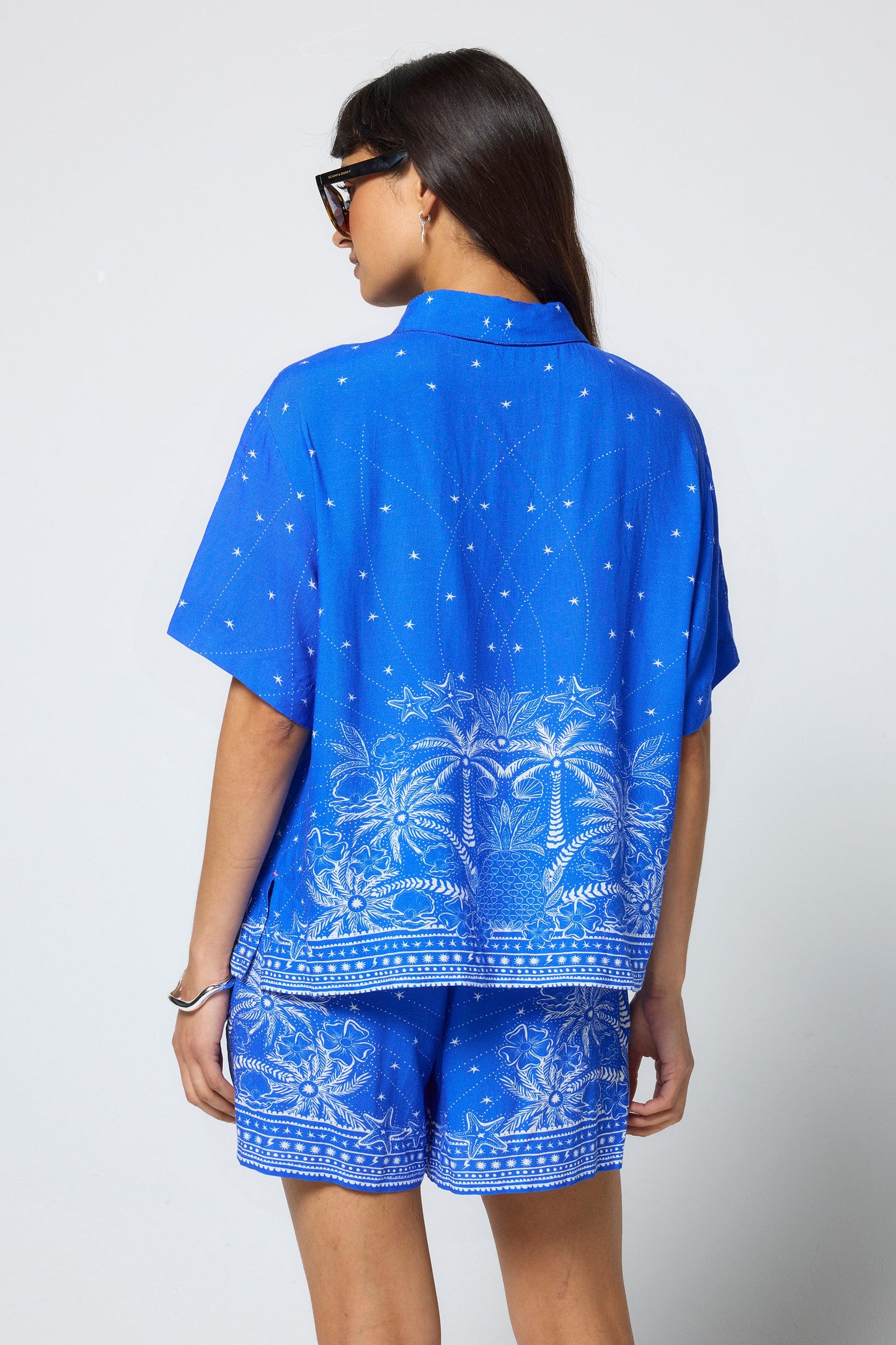 Blue & White Sundream Tropical Placement Print Shirt