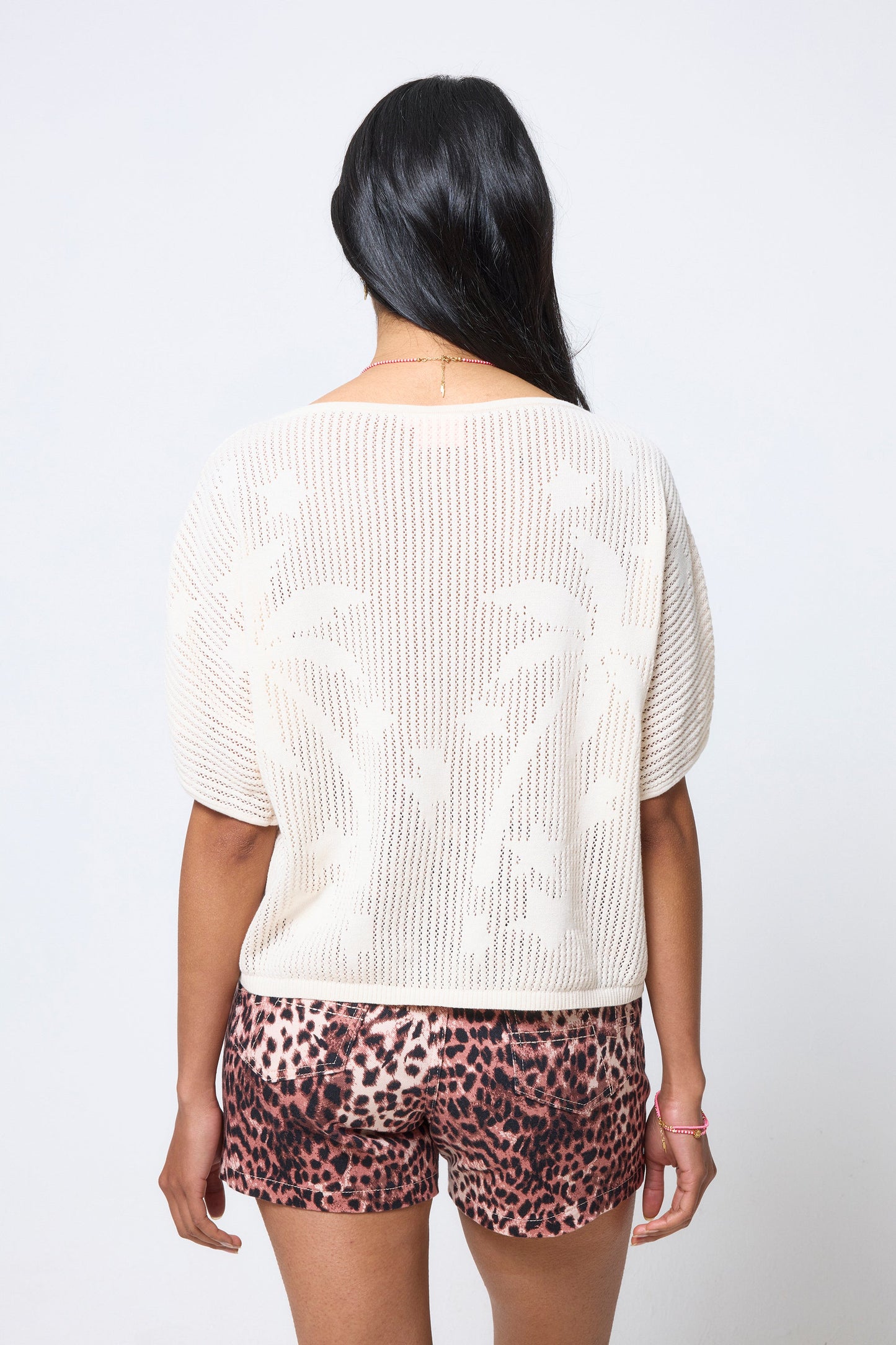 Cream Palm Knitted Crochet Jumper