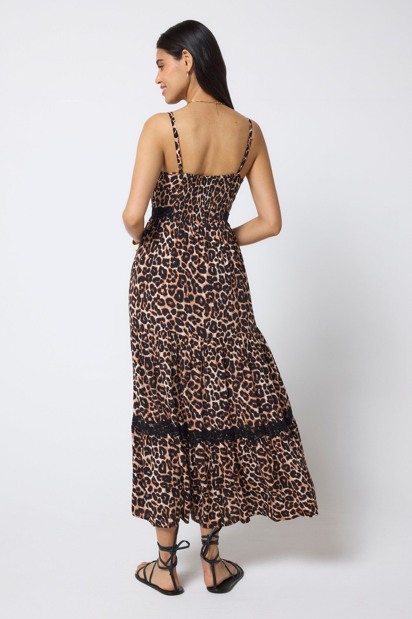 Neutral Jaguar Lace Trim Midi Sundress