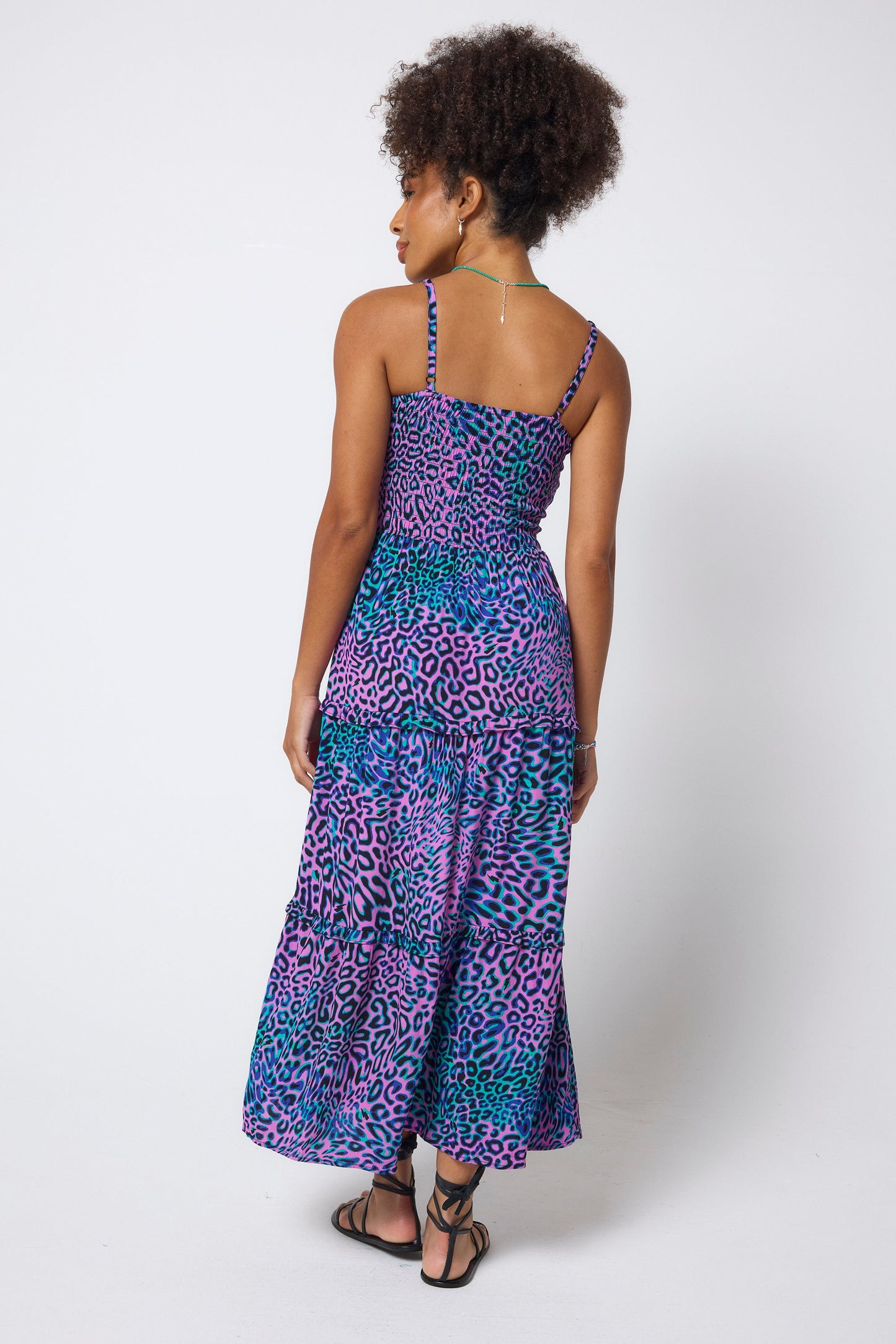 Pink with Green Leopard Ray Bandeau Midi Dress