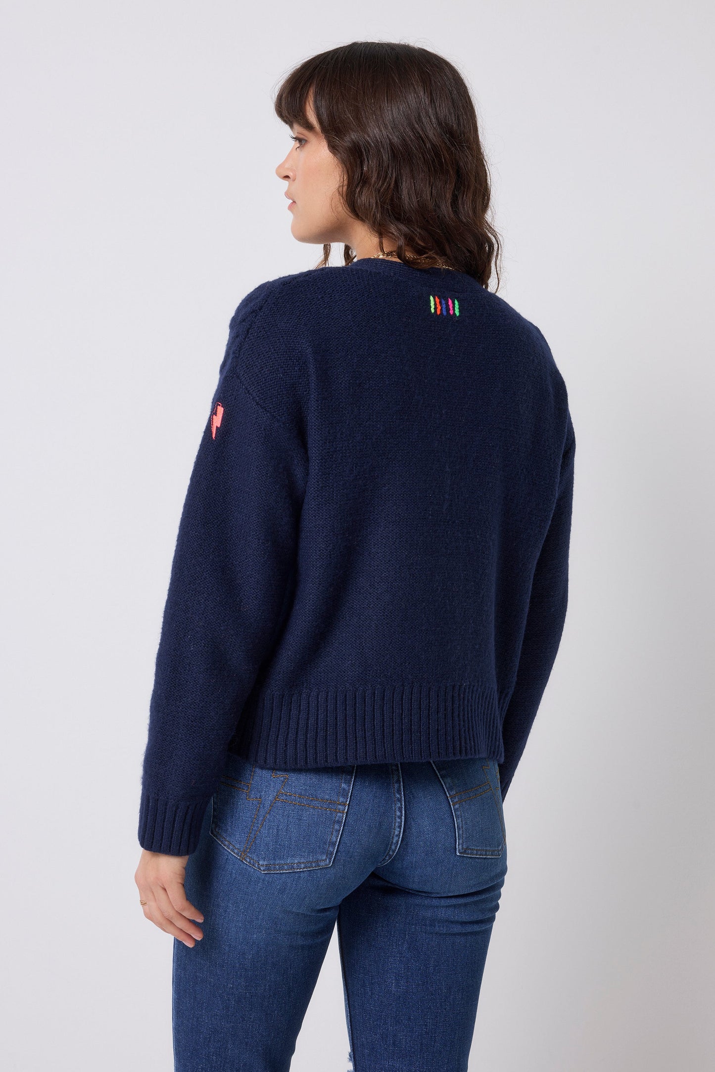 Navy with Neon Rainbow Flecks Cable Knit Cardigan