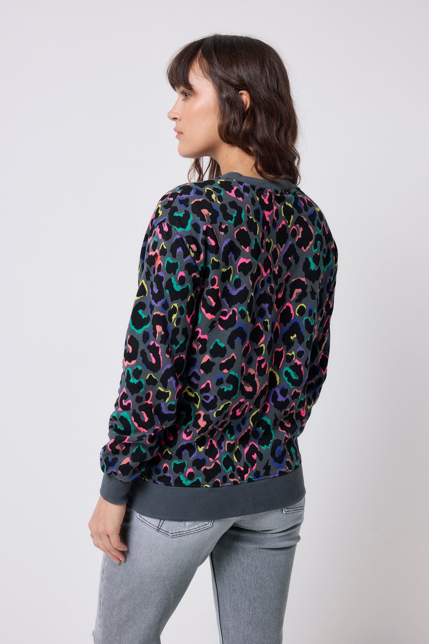 Grey with Rainbow Shadow Leopard Oversized Sweatshirt