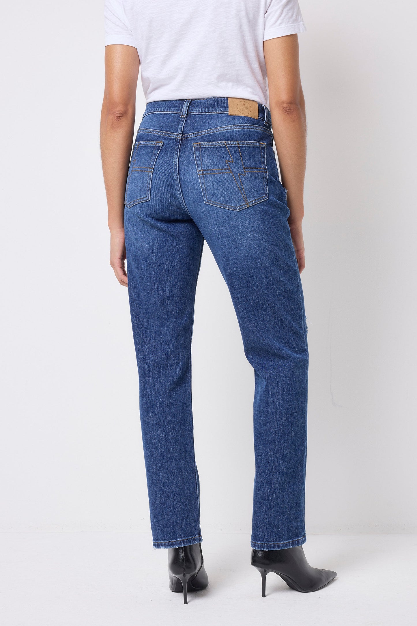 Mid Indigo Wash Distressed Boyfriend Jeans