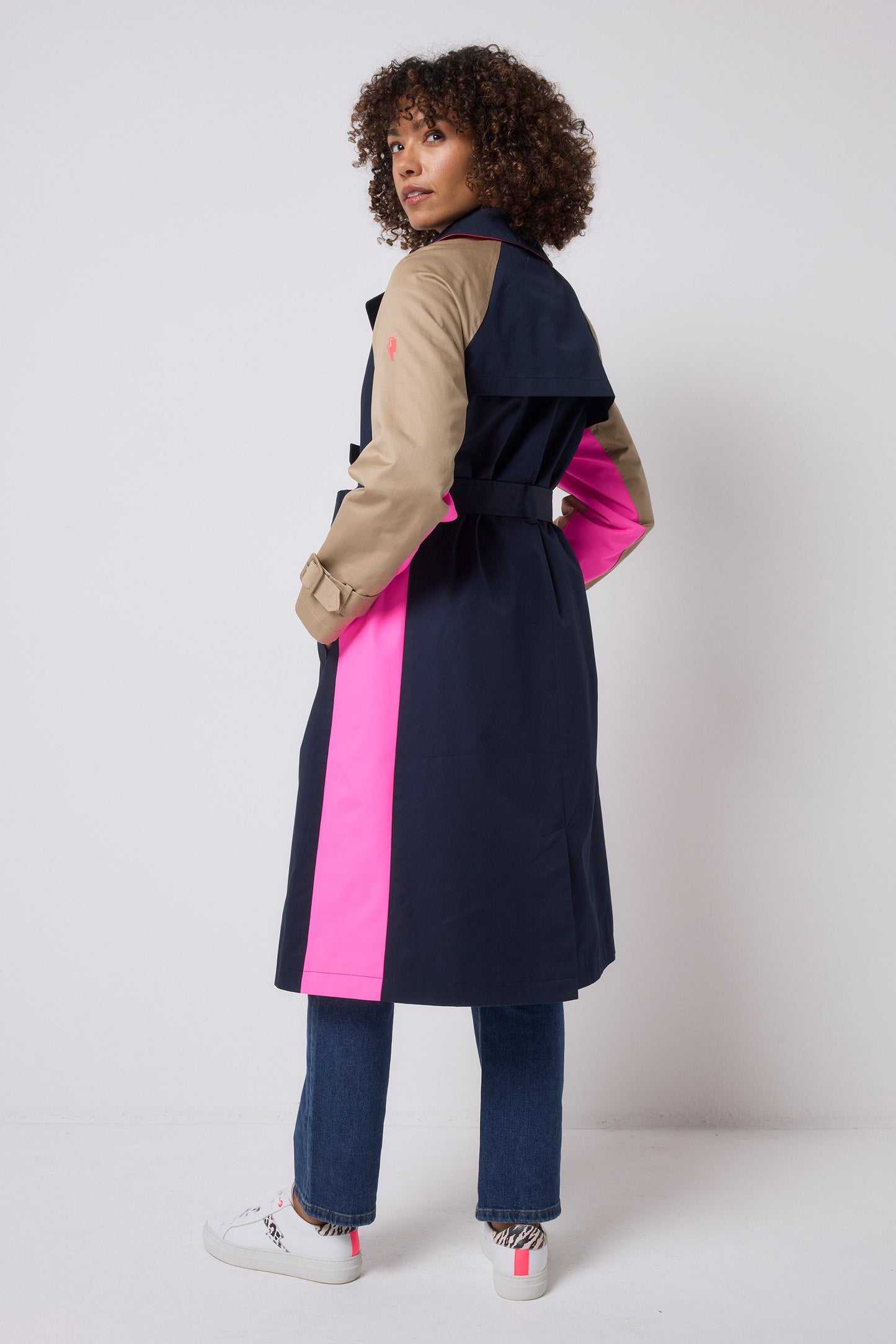Navy and Stone Colourblock Trench Coat