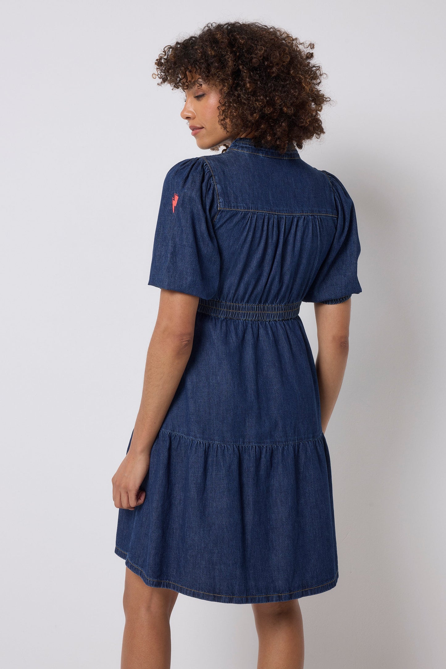 Authentic Indigo Zip Detail Tiered Short Denim Dress