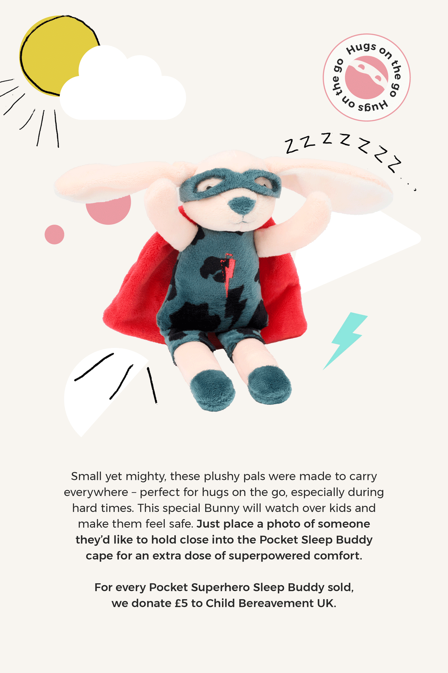 Charity Pocket Superhero Sleep Buddy Scamp the Bunny