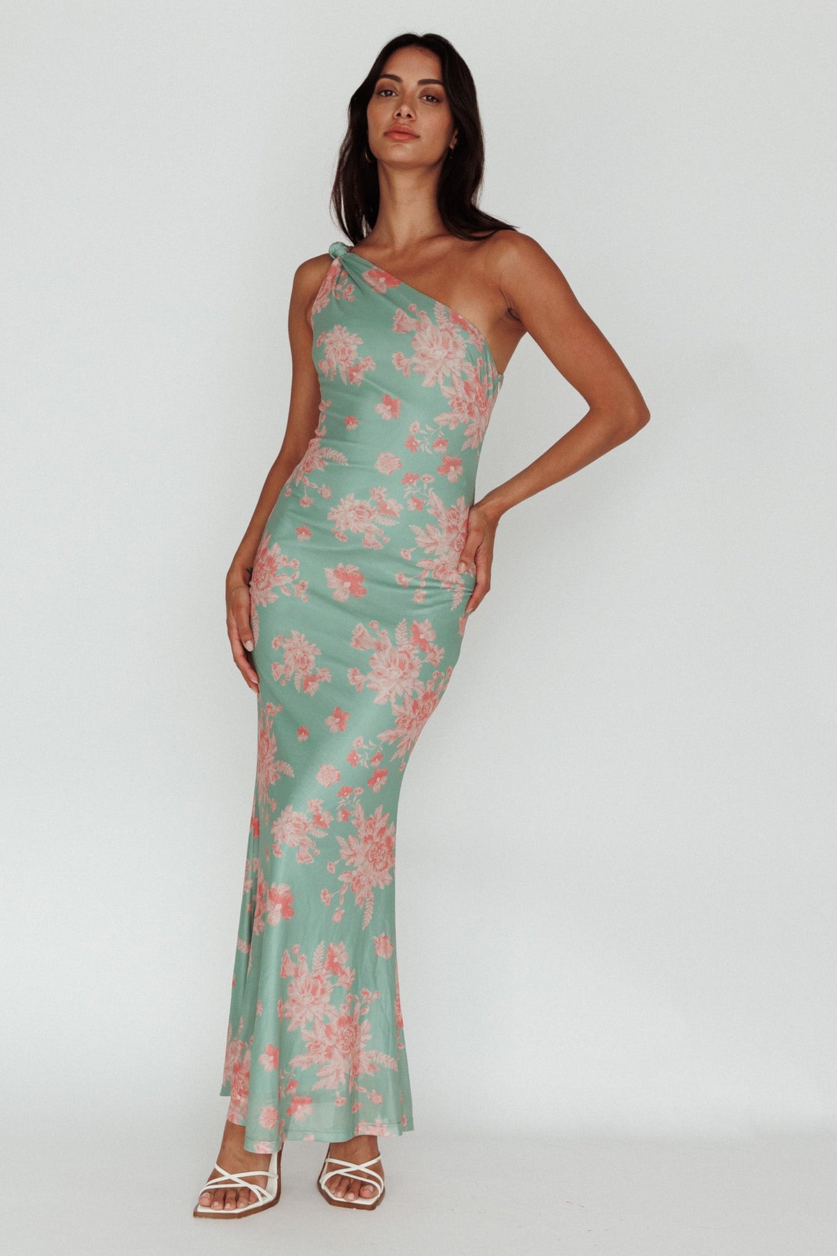 Portland One-Shoulder Jersey Maxi Dress Floral Green