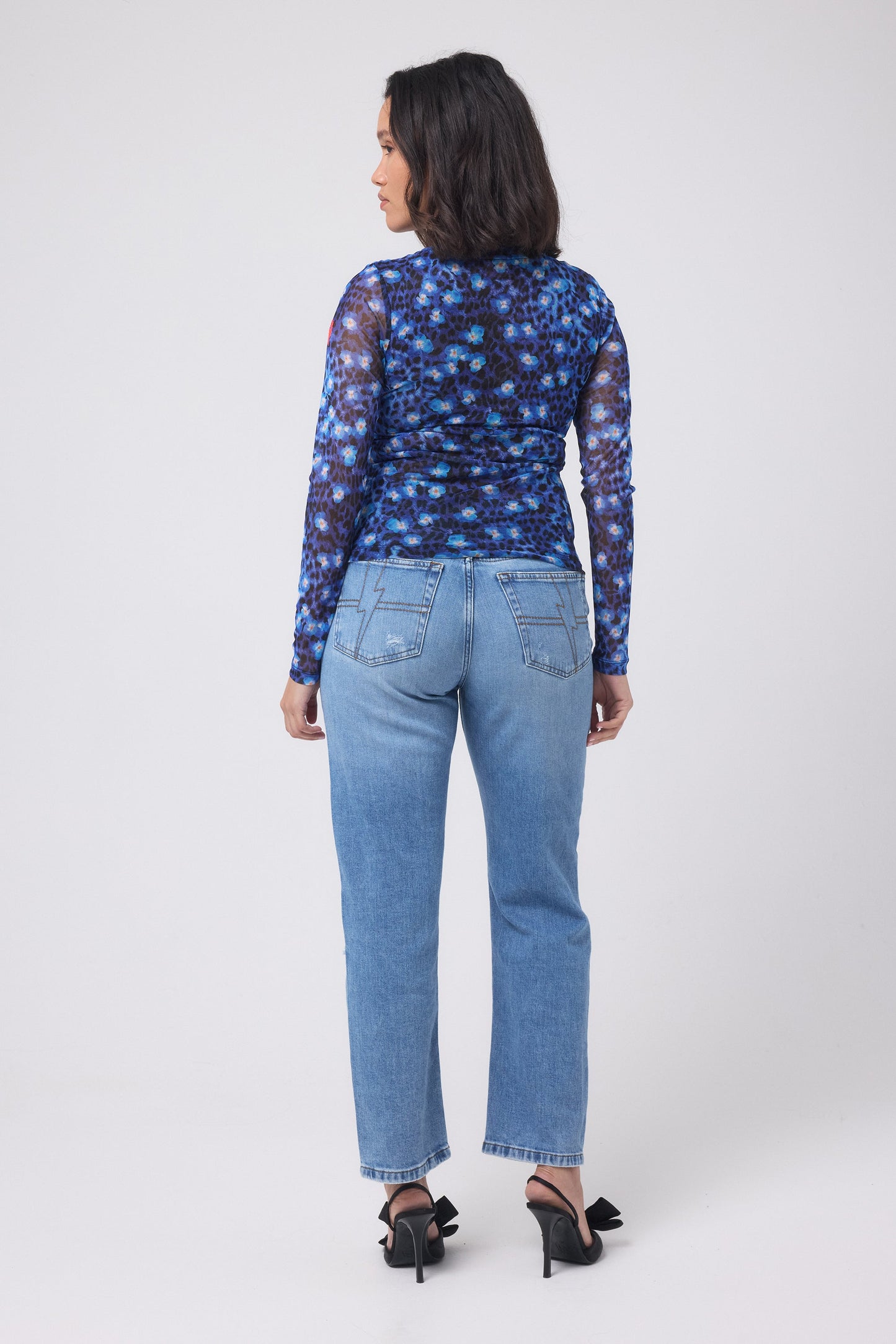 Navy Paradise Cheetah Printed Mesh Top