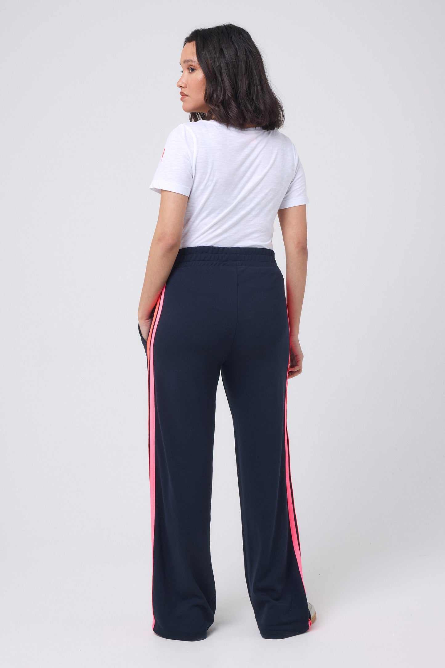 Navy Side Stripe Wide Leg Jersey Trousers