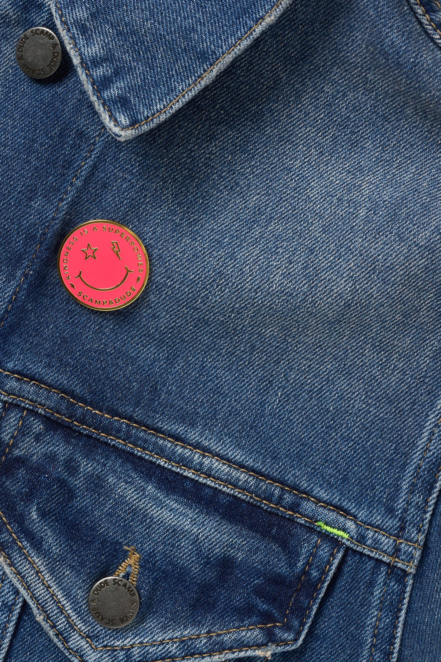 Coral Smiley Pin Badge