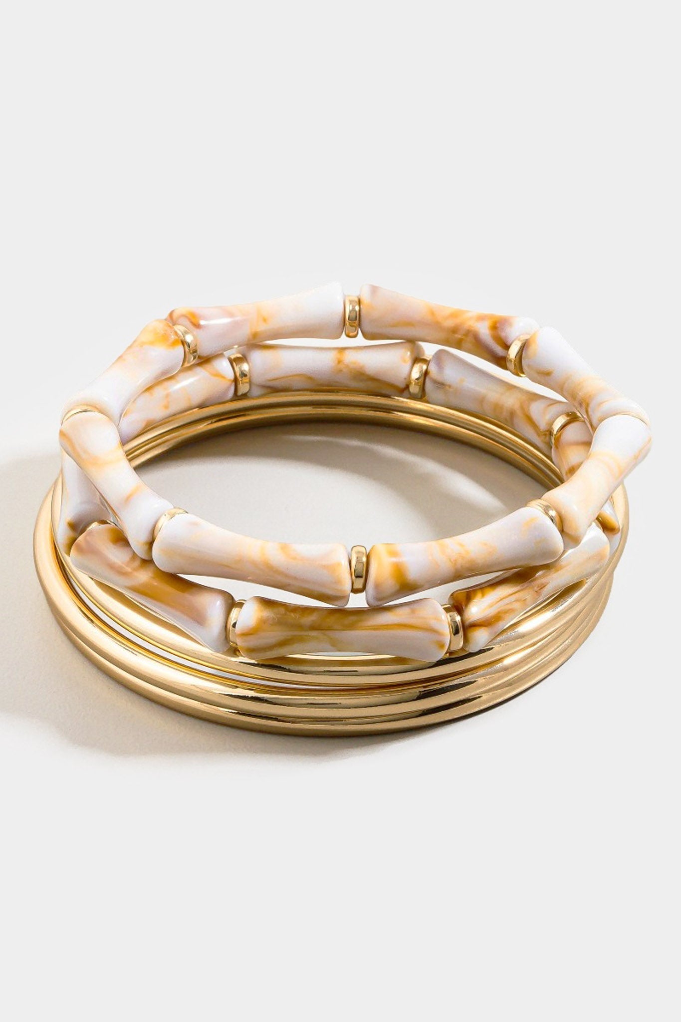 Indio Gold Bangle and Marble Bead Bracelet Set