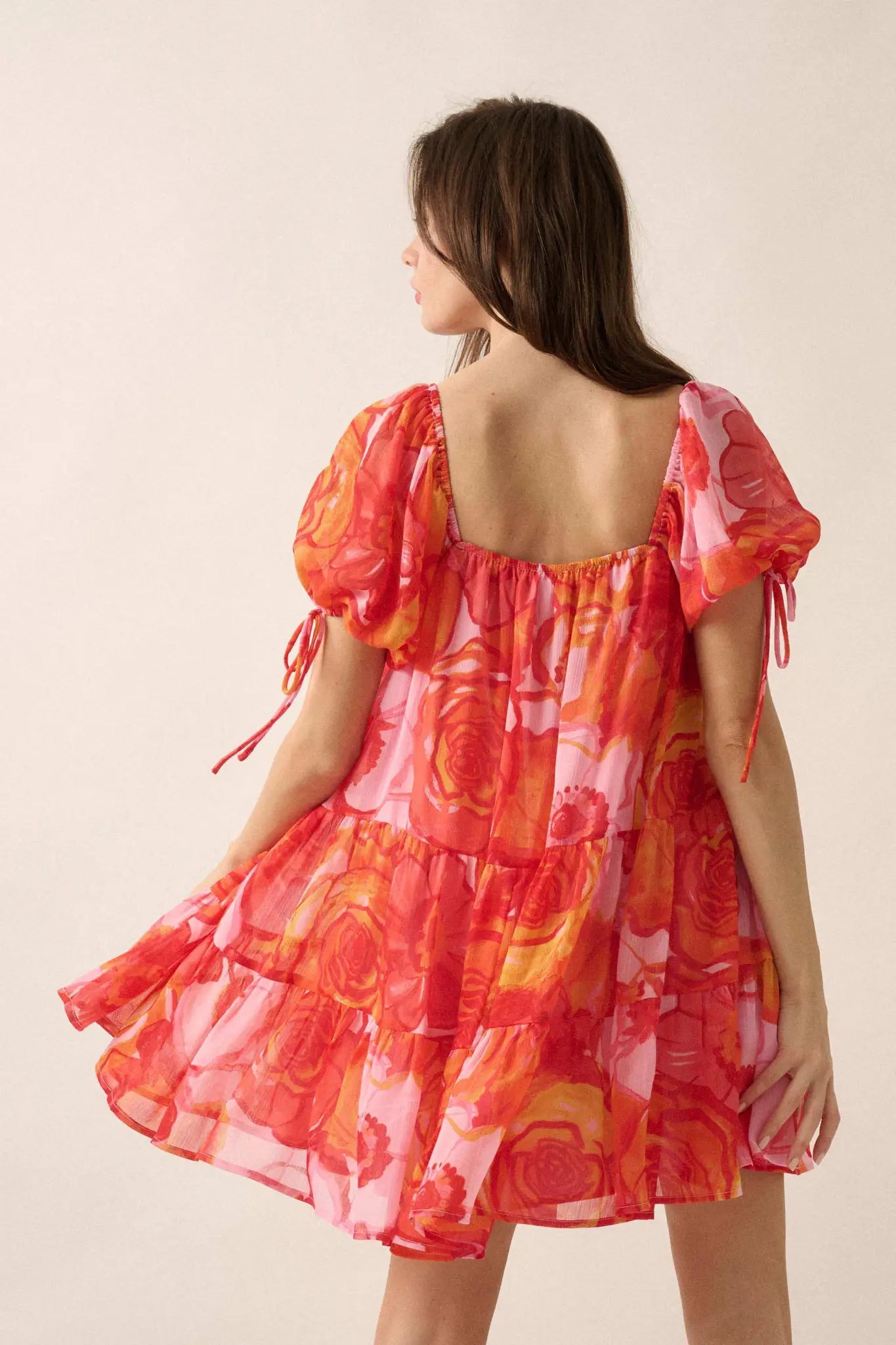 Exotic Blooms Floral Chiffon Babydoll Mini Dress