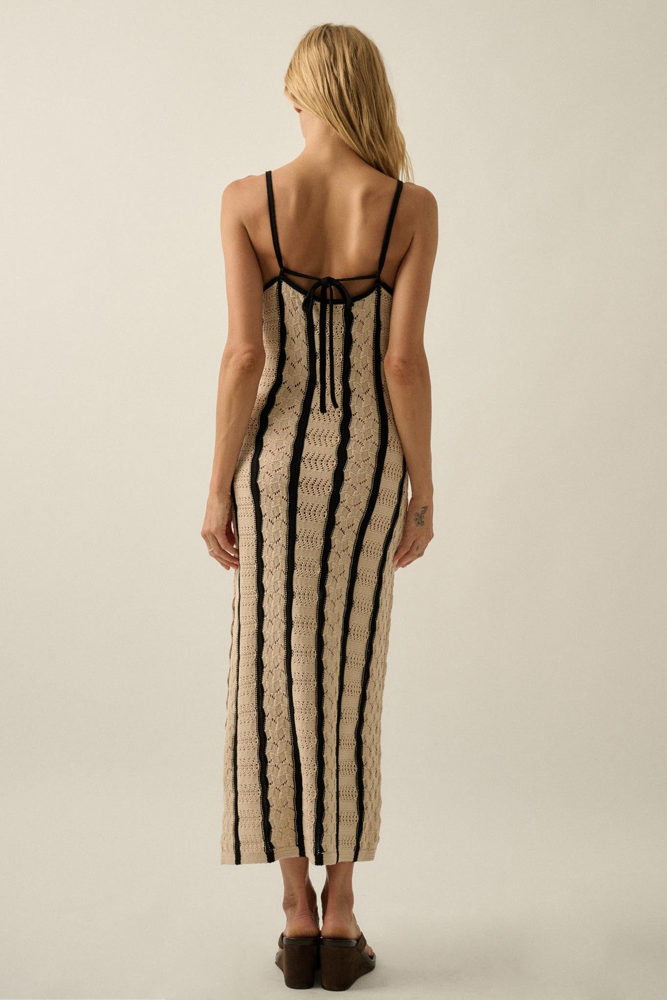 In My Lane Striped Crochet-Knit Midi Slip Dress