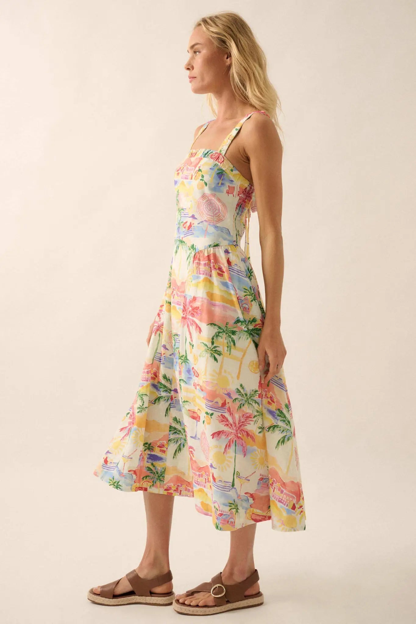 Piece of Paradise Tropical-Print Midi Dress