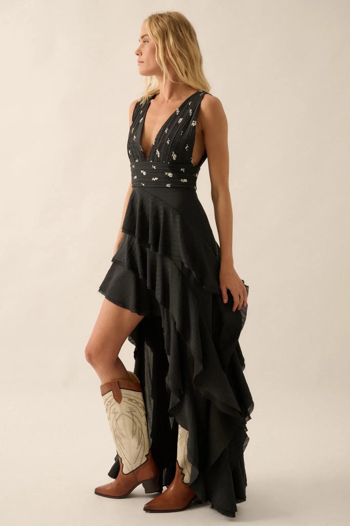 All for You Asymmetrical Tiered Ruffle Maxi Dress