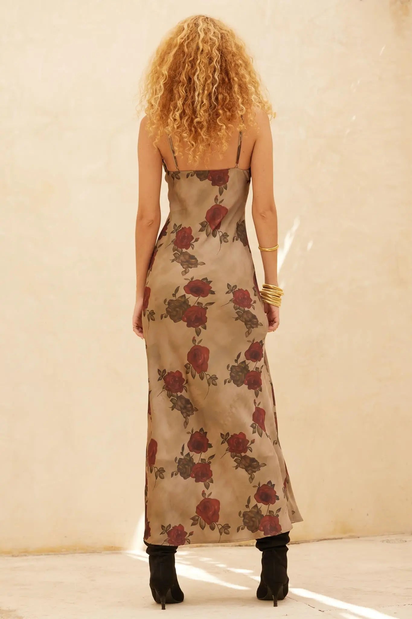 Exquisite Beauty Bias-Cut Floral Satin Maxi Dress