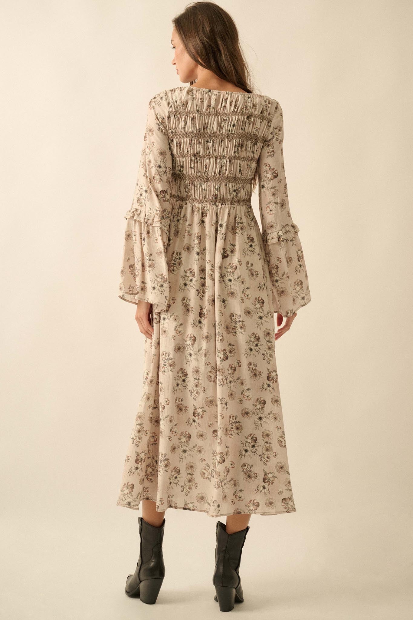 Forever in Bloom Floral Bell-Sleeve Midi Dress