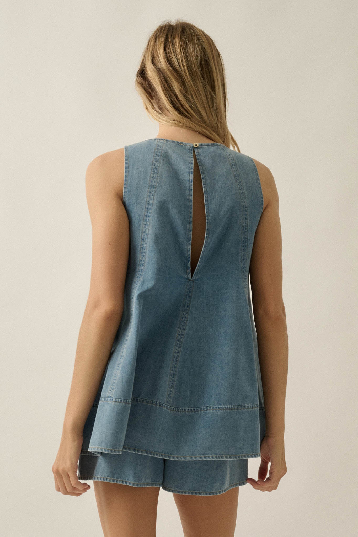 Pure Jeanius Denim Sleeveless A-Line Layered Romper