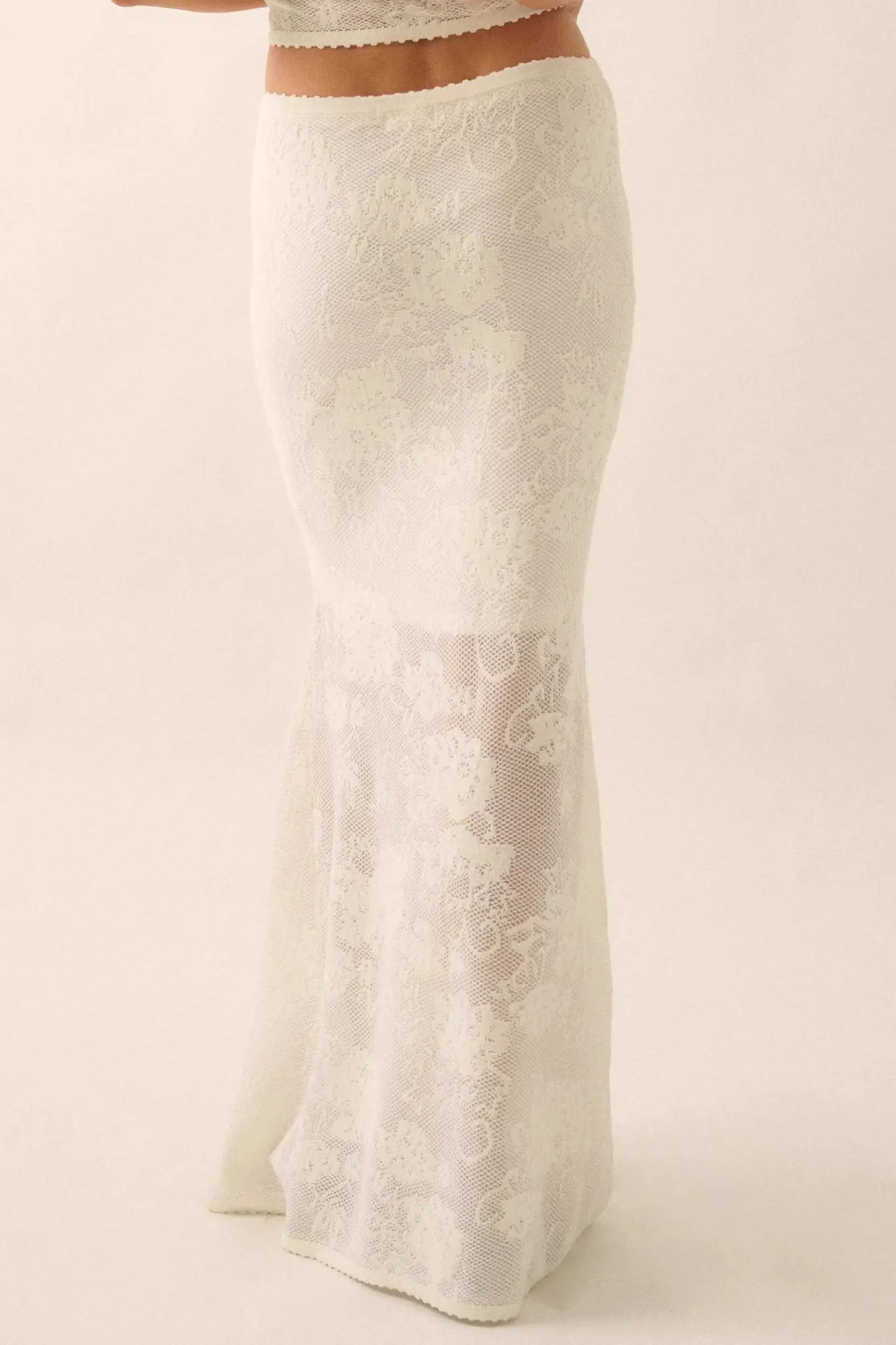 Beguiling Blooms Floral Lace Mermaid Maxi Skirt