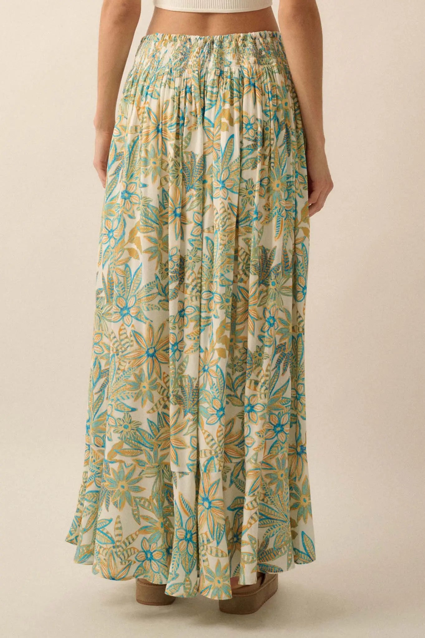 Blooming Bounty Floral Crepe Buttoned Maxi Skirt