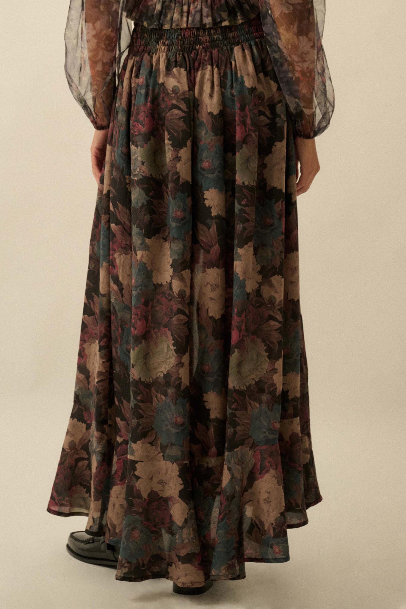 Pretty Potpourri Floral Button-Front Maxi Skirt