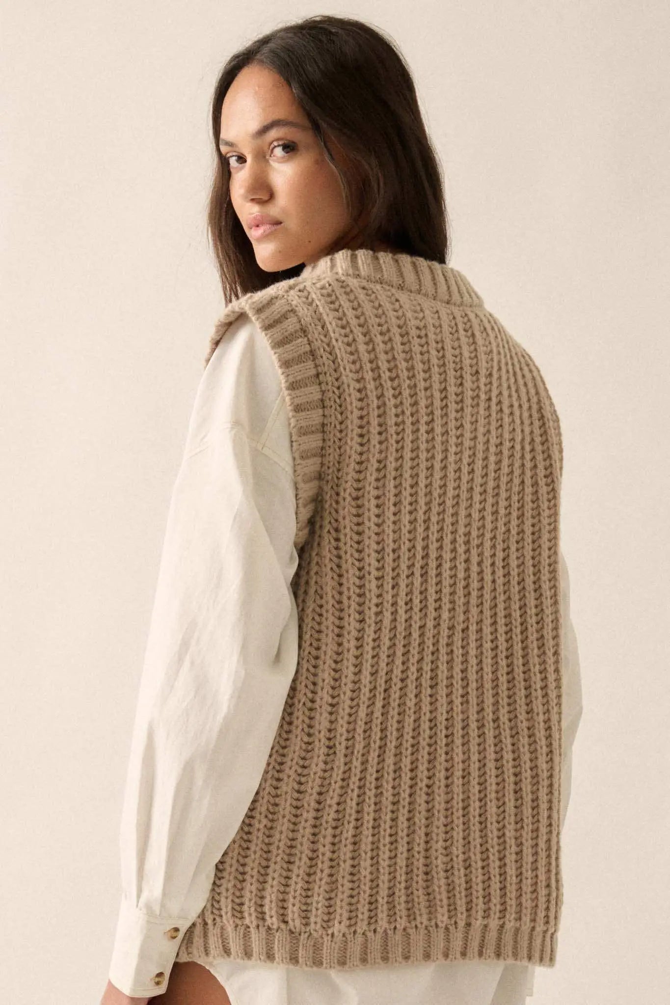 Making the Grade Oversize Cable Knit Sweater Vest