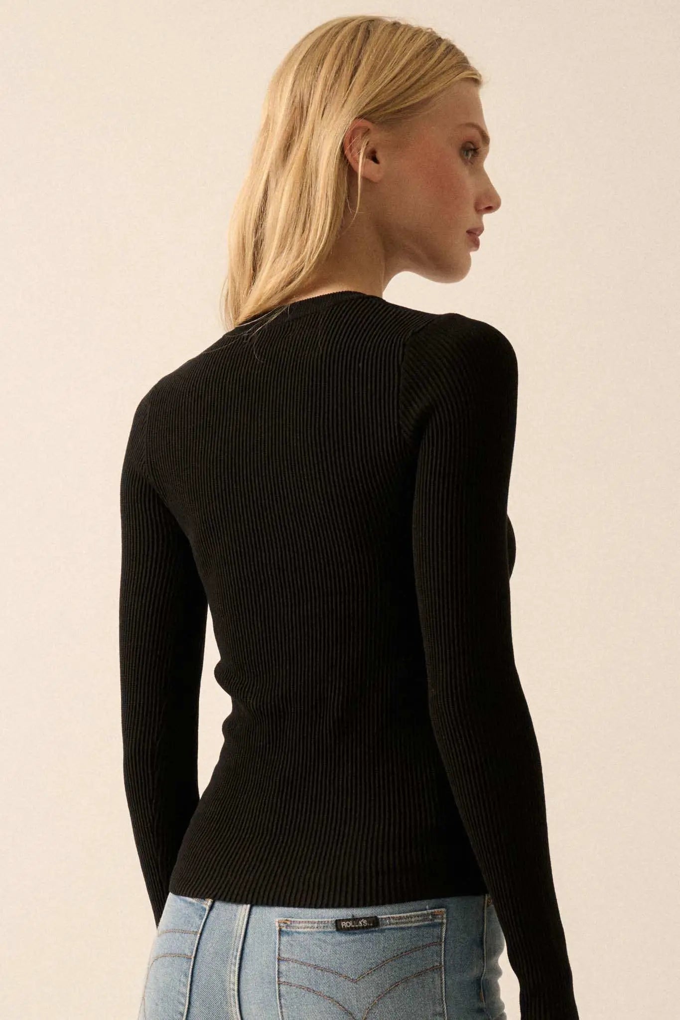 Shaper Fit Long-Sleeve Ribbed Knit Top
