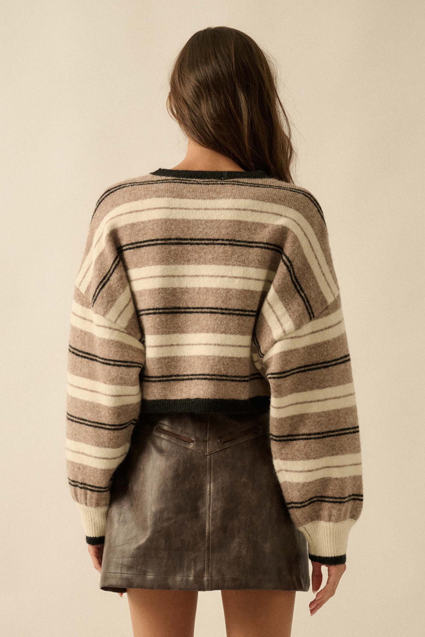 Parallel Lives Striped Knit Drop-Shoulder Sweater