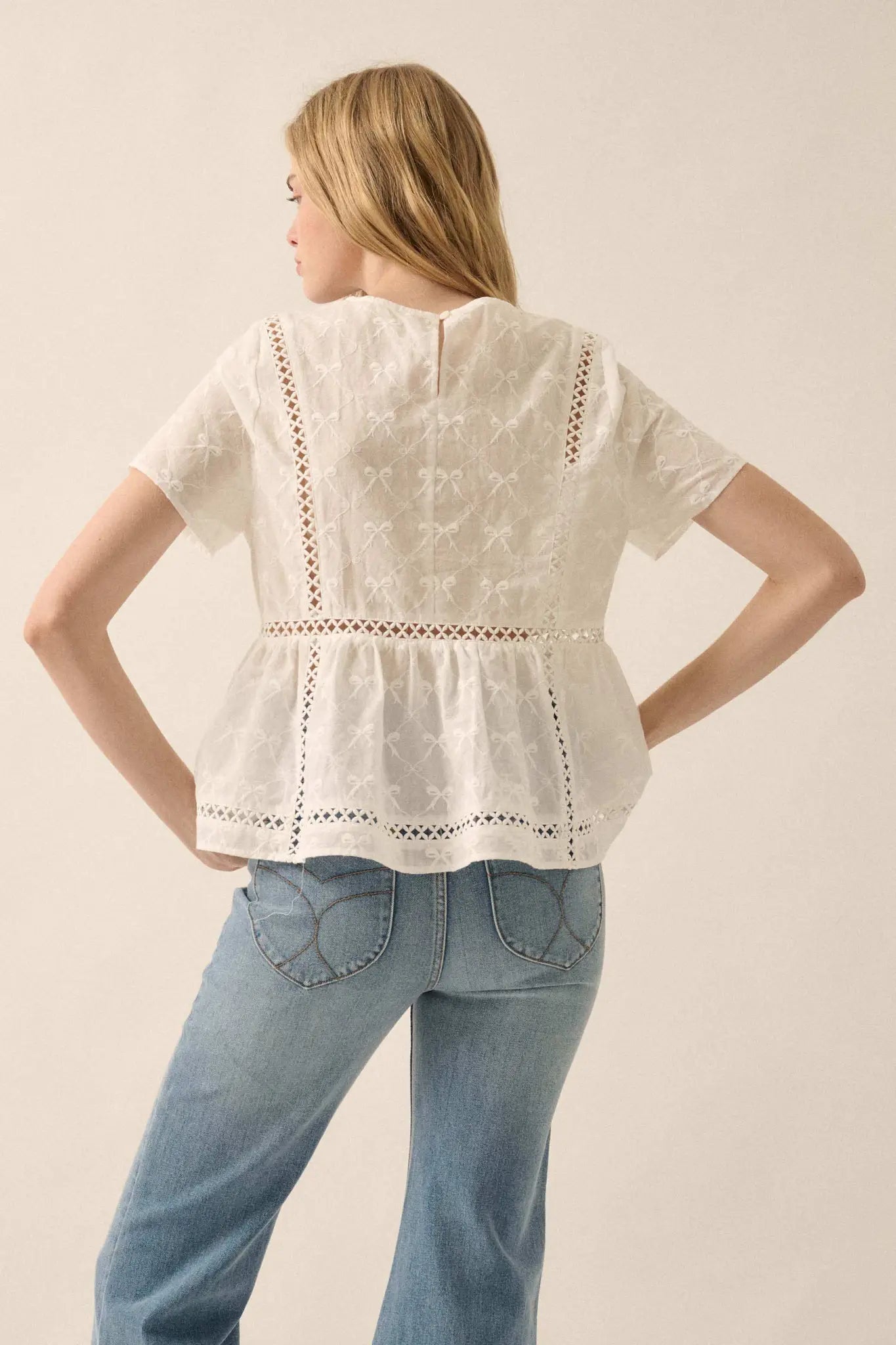Call Me Angel Bow-Embroidered Babydoll Top