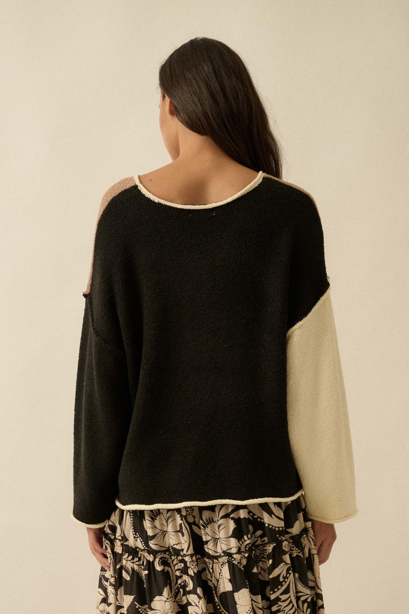 Promise the Label Colorblock Rolled-Edge Sweater