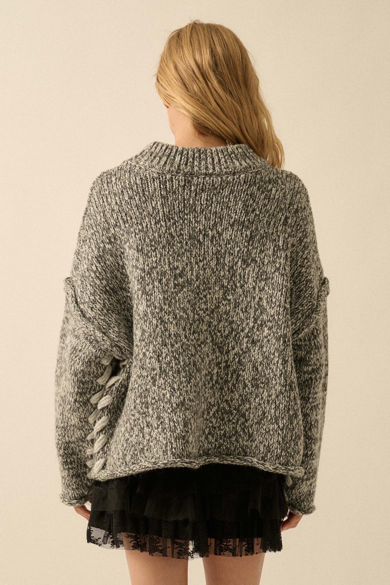 Seams to Me Marled Knit Stitch-Detail Sweater