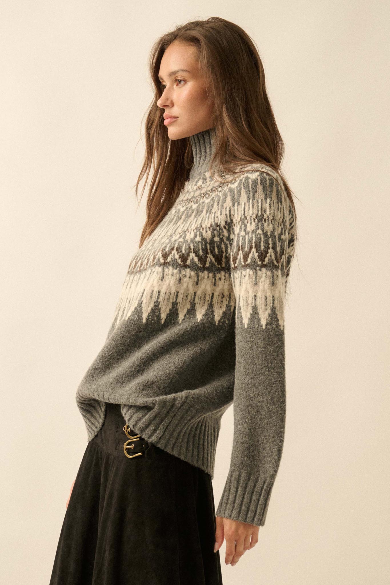 Heathered Hills Fair Isle Mock-Neck Sweater