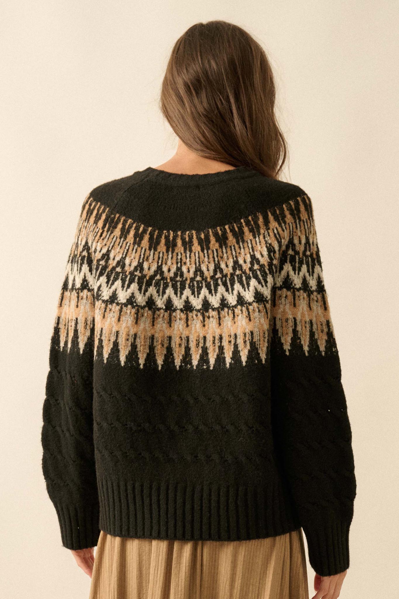 Misty Moors Fair Isle Cable Knit Sweater
