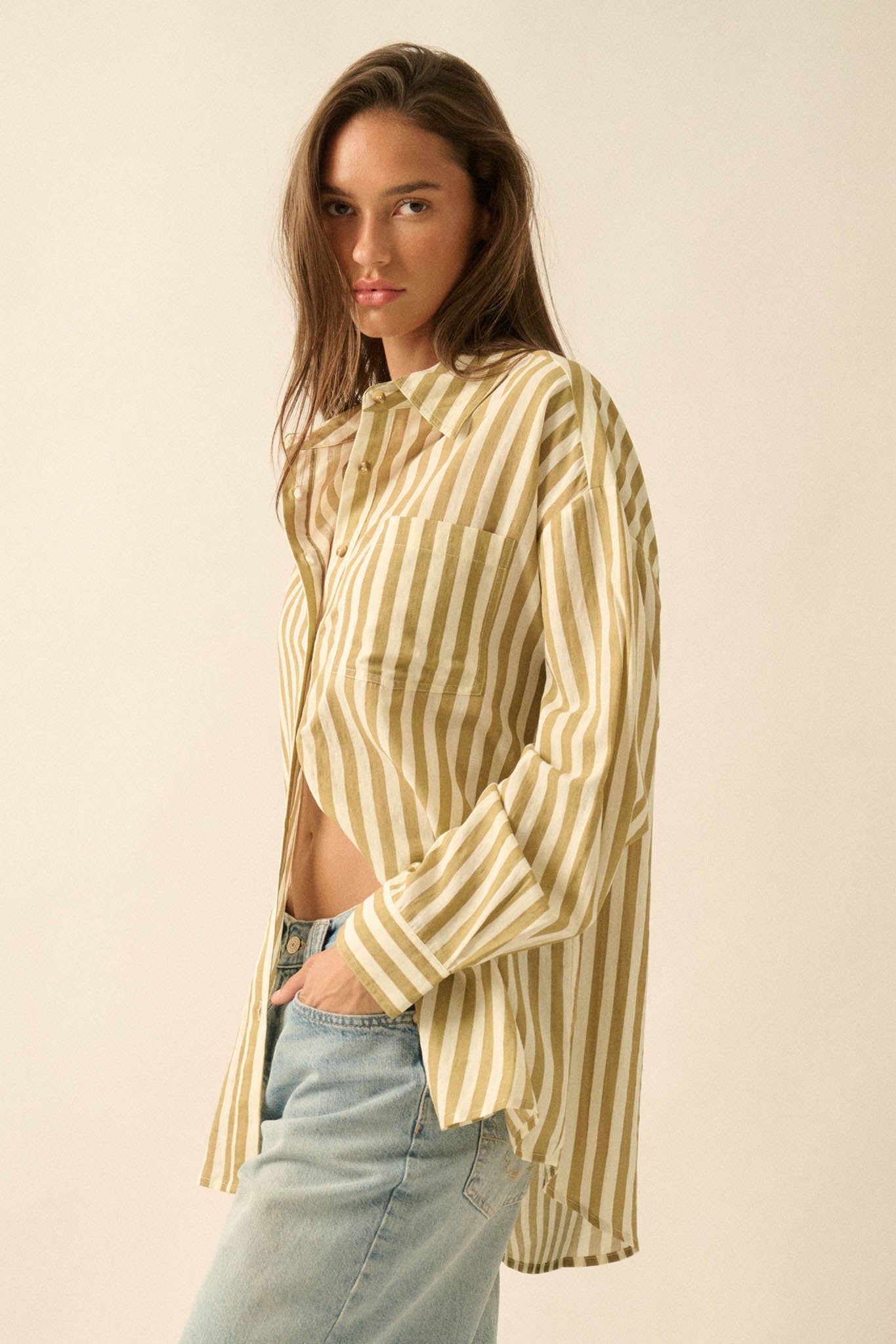 Saturday Morning Oversize Striped Button-Up Shirt