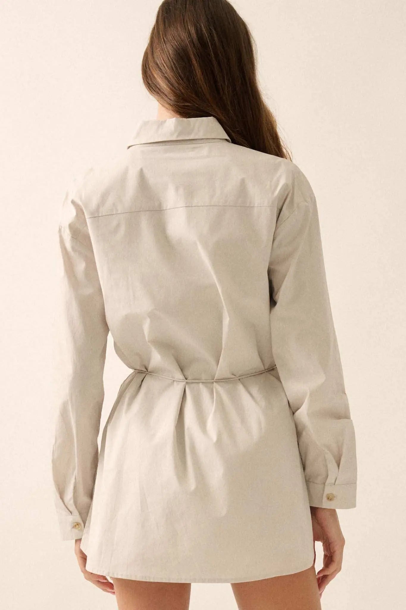 Clock Watcher Cotton Button-Up Belted Shirt Romper