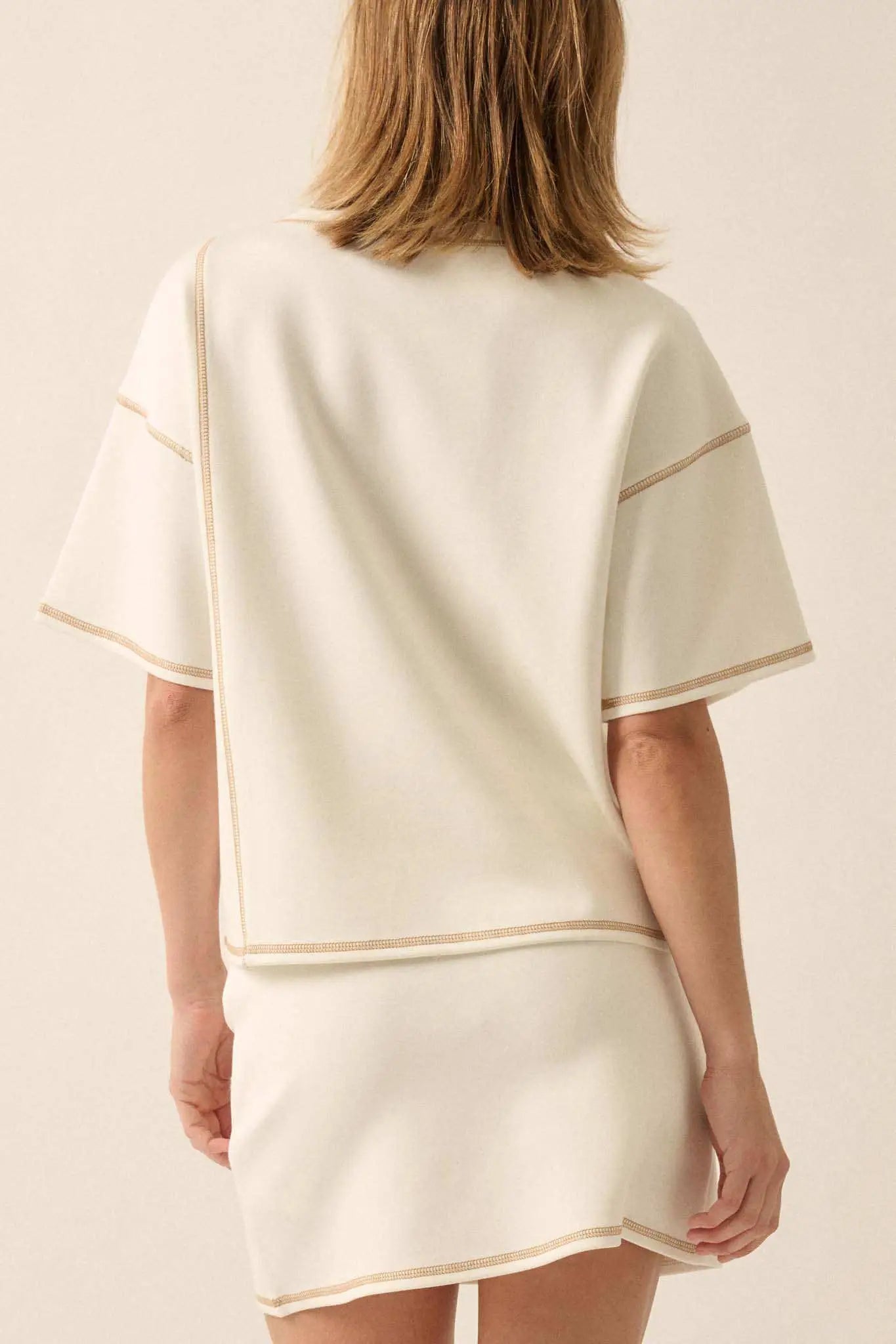 Premium Scuba Contrast-Stitch Loose-Fit Boxy Tee