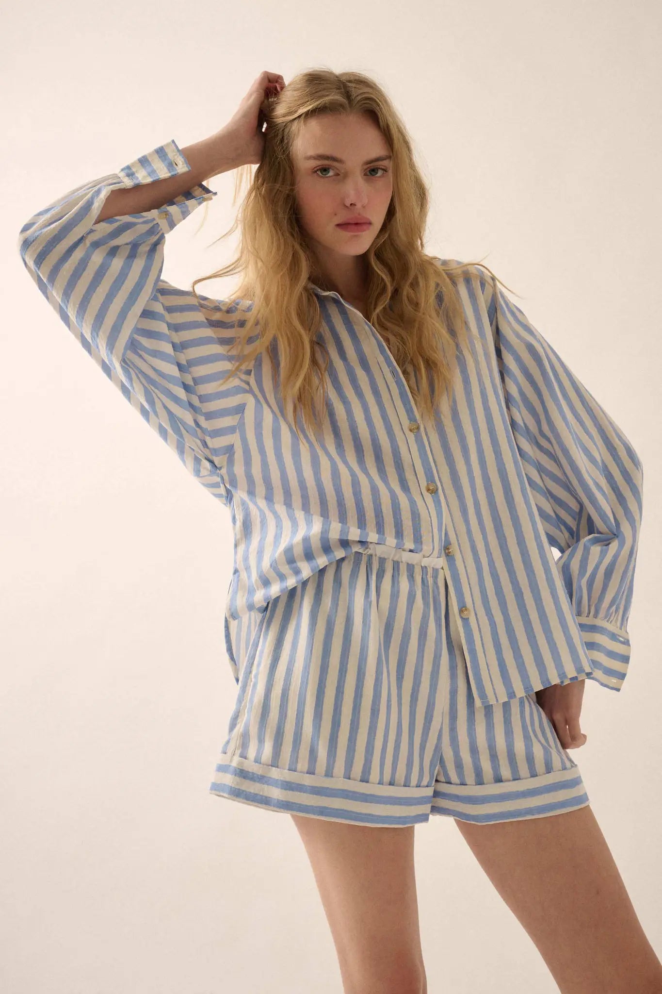 Pajama Party Striped Oversize Button-Up Shirt