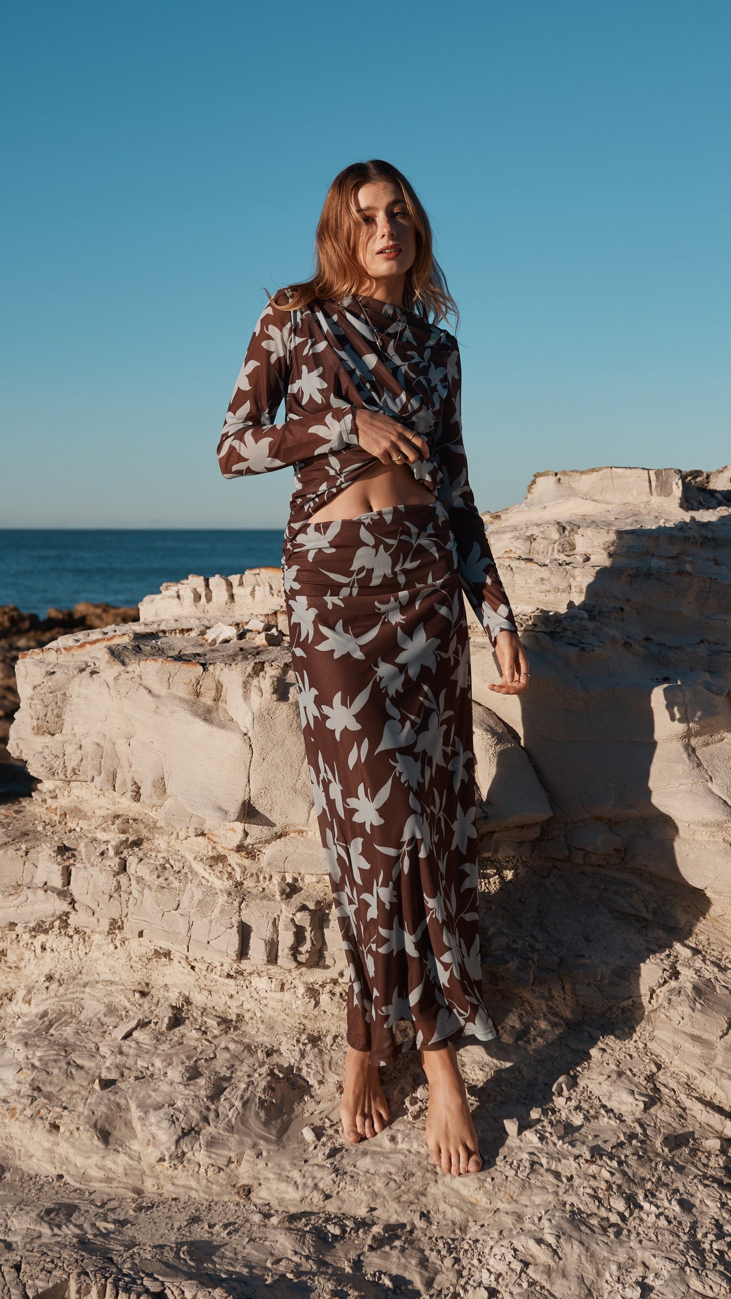 Ellita Maxi Skirt - Chocolate/Blue Print