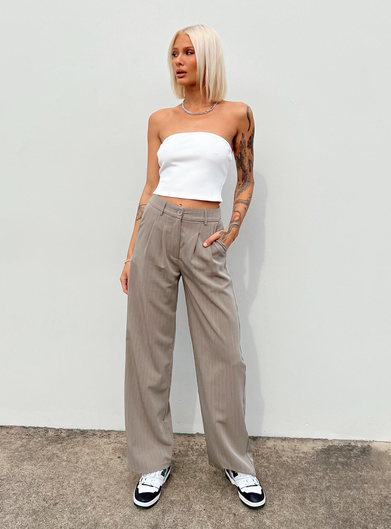 Archer Pants Pinstripe Beige