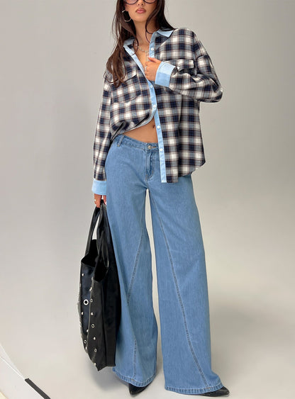 Carmon Mid Rise Wide Leg Jeans Blue
