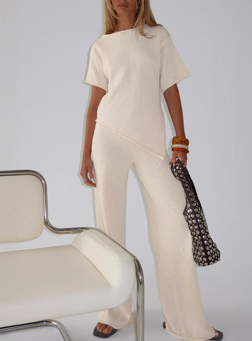 Calisse Knit Wide Leg Pants Beige