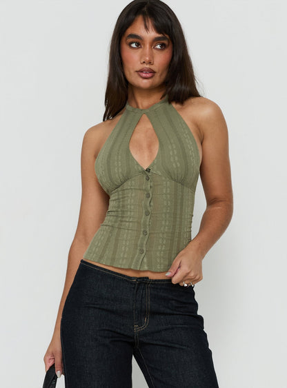 Call You Up Keyhole Backless Top Olive