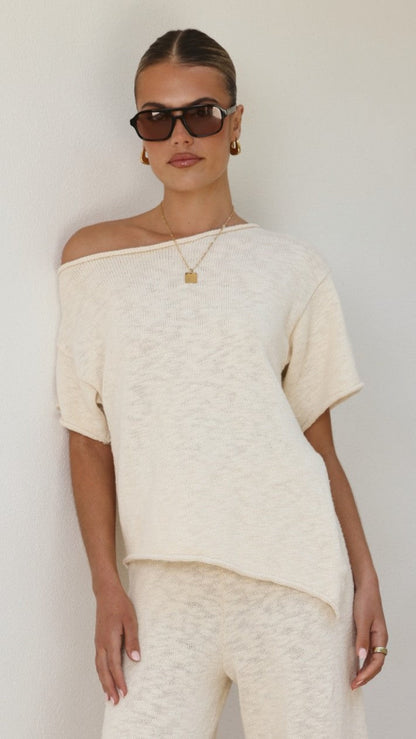 Cascadia Off Shoulder T-Shirt - Cream