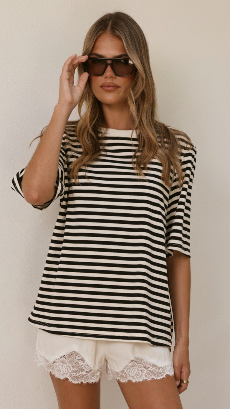 Josie Crew Neck Tee - Black/White Stripe