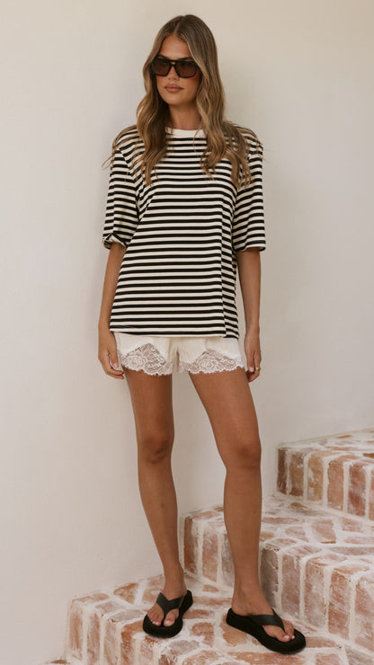 Josie Crew Neck Tee - Black/White Stripe