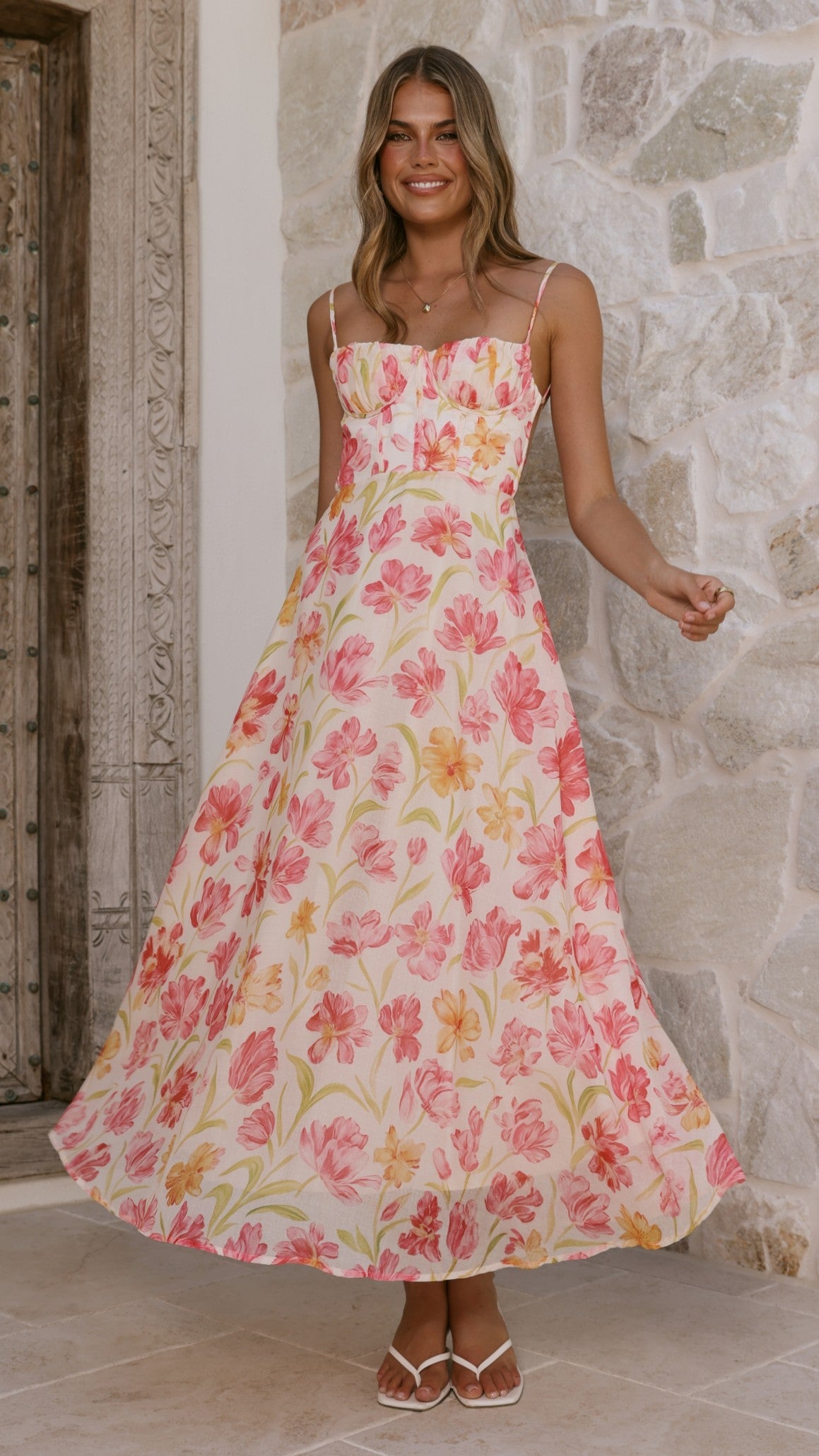 Rahima Maxi Dress - Pink/Yellow Flower
