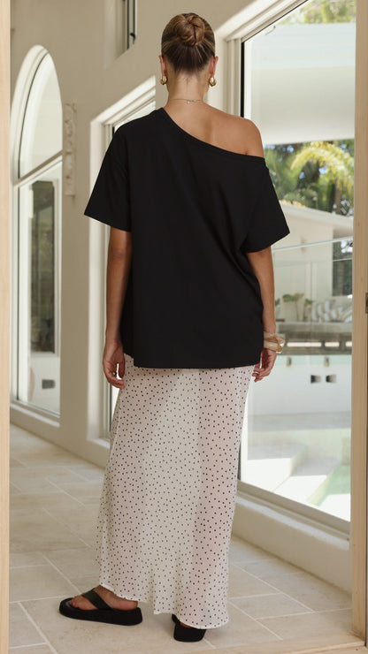 Elena Top and Maxi Skirt Set - Black/White Polka